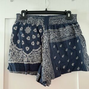 THE GREAT. Navy Bandana-Print High Waist Shorts